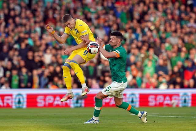 Ukraine's Artem Dovbyk and Republic of Ireland's John Egan battle for the ball during the UEFA Nations League match at the Aviva Stadium in Dublin, Ireland: Brian Lawless/PA Wire.
