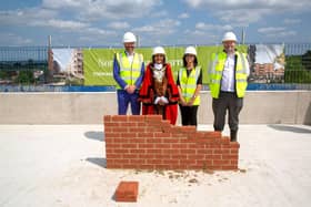 l-r: Tom Copley, Deputy Mayor of London for Housing, London Borough of Harrow’s Mayor, Cllr Anjana Patel, Catriona Simons, Group Chief Executive at The Guinness Partnership, Ben Searle, Managing Director at Howarth Contractors
