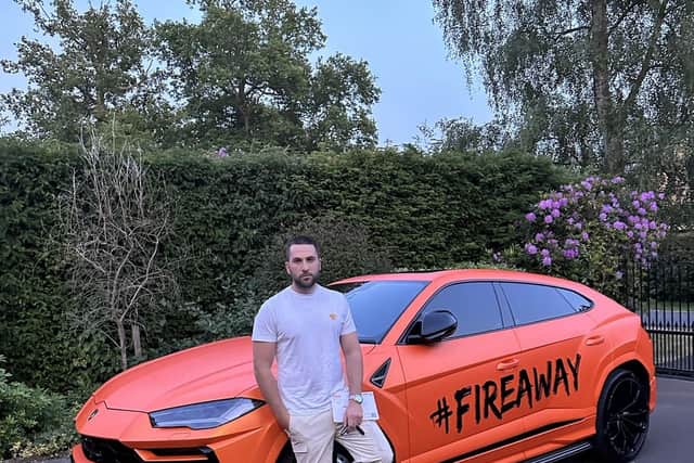 Londoner, Mario Aleppo, the Fireaway CEO here with a company branded flame orange Lamborghini