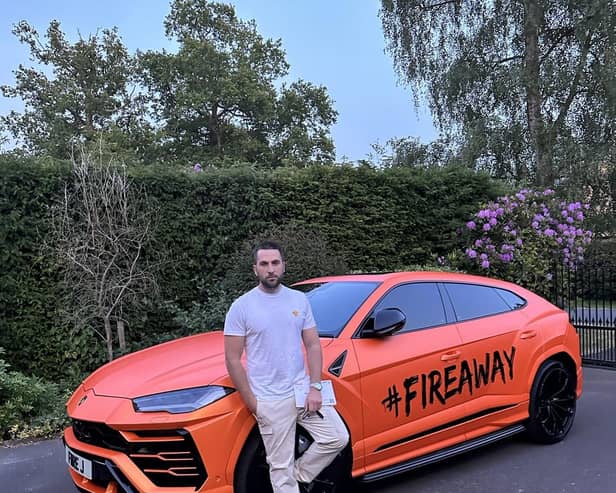 Londoner, Mario Aleppo, the Fireaway CEO here with a company branded flame orange Lamborghini