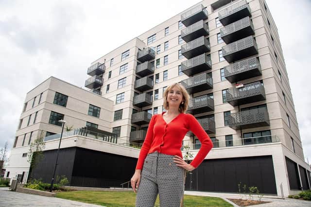 Alina outside the apartment block where she lives in Bexleyheath