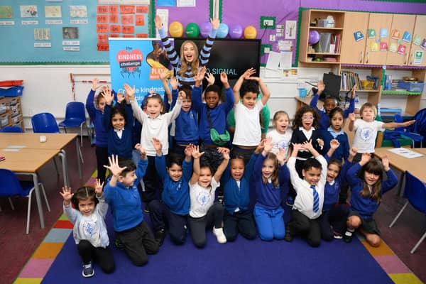 Katie Piper visits Addison Primary School in Hammersmith.