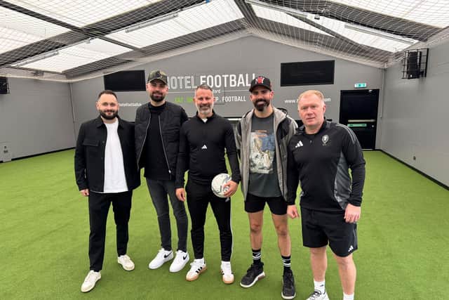Left to right: Alex Barlow – Senior Account Manager at Optime Group Matt Young – Director at Optime Group Ryan Giggs Anthony Young – Director at Optime Group Paul Scholes