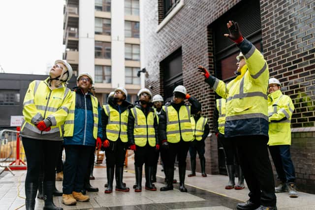 Students receiving a tour of Wood Wharf at the Open Doors preview event