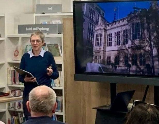 Christine Davis delivering one of her historical talks