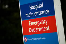 General view of signage for the Main Entrance and Emergency Department at the Basingstoke and North Hampshire Hospital