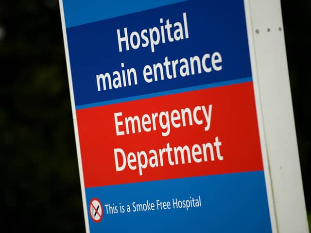General view of signage for the Main Entrance and Emergency Department at the Basingstoke and North Hampshire Hospital