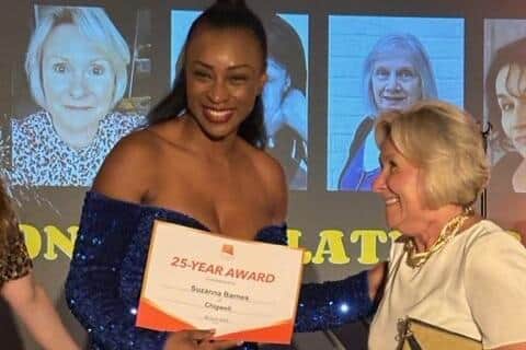 Pictured: Suzanna Barnes, Principal of Stagecoach Chigwell accepting her award for 25 years of service.