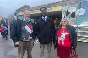 Headteacher Maz Mukhtar with local councillors Tim Foster and Gillian Green