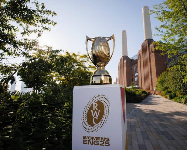 The new Women’s Rugby World Cup trophy at Battersea Power Station
