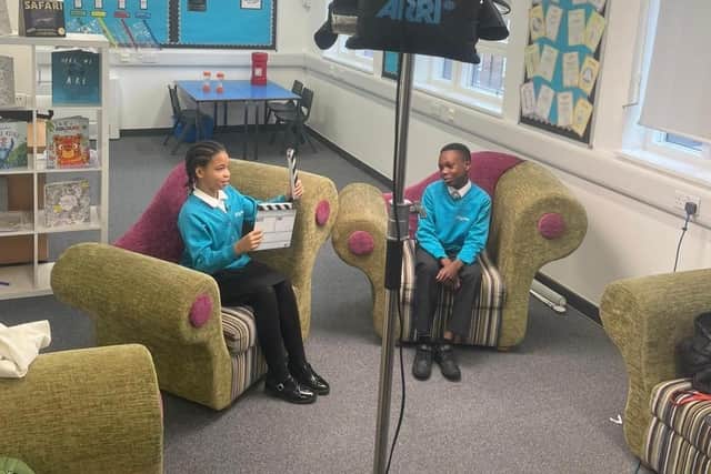 Pupils at Turnham Academy get ready for filming