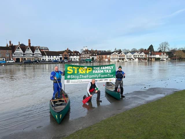 Pictured, from left to right, are: NFU East Sussex Chair Martin Hole, Kent farmer John Dinnis and Dorset farmer George Hosford.
