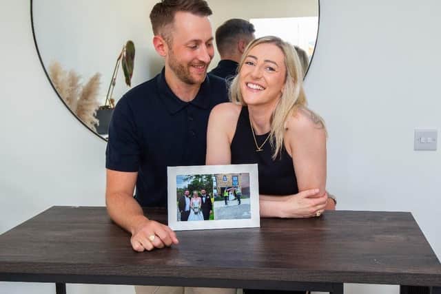Newlyweds Adam and Jodie Davies in the new home they bought at Bellway’s Alkerden Heights.