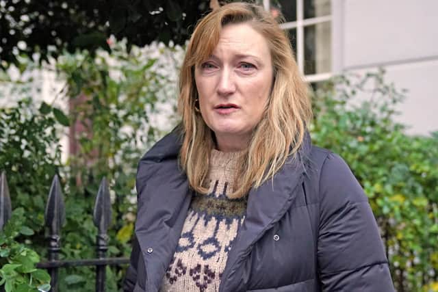 Allegra Stratton speaking outside her home in north London after footage emerged of her when she was the prime minister's spokeswoman at a mock news conference apparently showing Downing Street aides joking about a Christmas party held during last year's lockdown.