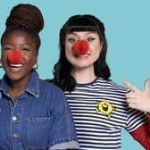 Blue Peter presenters, Joel Mawhinney, Mwaka ‘Mwaksy’ Mudenda and Abby Cook from Grangemouth support Red Nose Day 2023 by wearing the new Red Nose and Mr Men merchandise. Pic: BBC