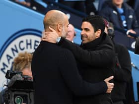 Guardiola is currently chasing a historic treble with his City team, whilst Arteta has guaranteed Champions League football for the Gunners for the first time in six years.  (Photo by David Price/Arsenal FC via Getty Images)
