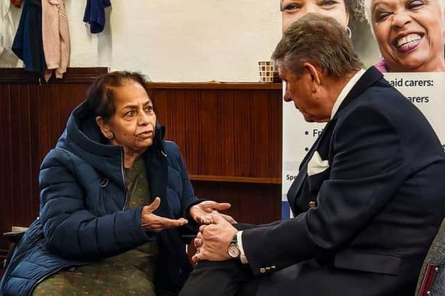 David Allen Head of Middlesex Freemasonry chats to a carer