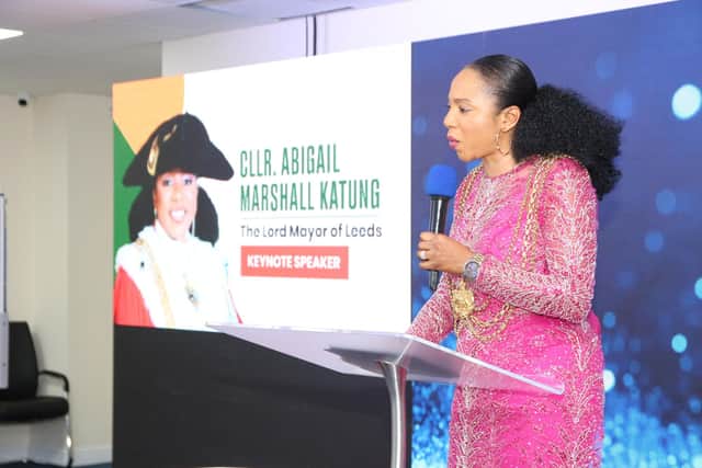 The Lord Mayor of Leeds, Councillor Abigail Marshall Katung, delivering a keynote speech at the Safeguarding Training for Parents in Faith Communities, held at Winners Chapel International, Leeds.