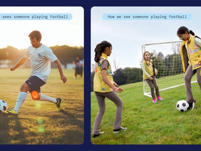 How AI sees someone playing football vs how Girlguiding sees someone playing football.