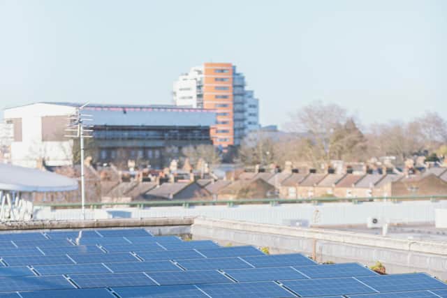 Solar panels on the roof of Stratford Community Library are already cutting bills