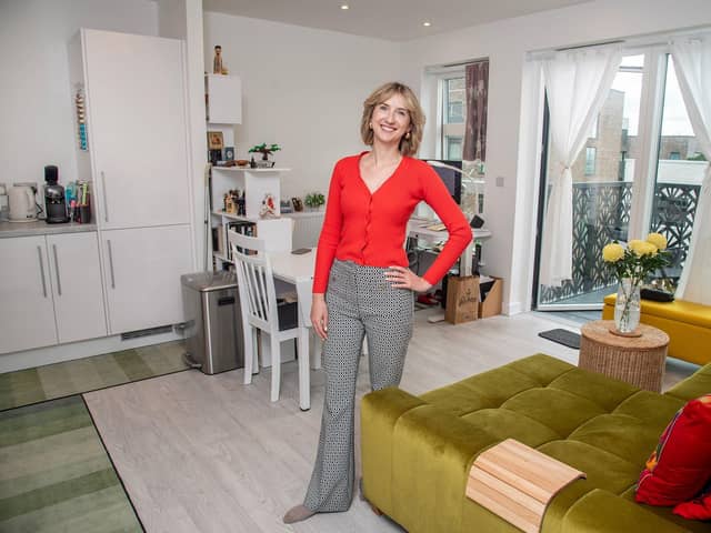 Alina Moroko in her apartment at Eastside Quarter in Bexleyheath.