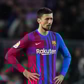 Clement Lenglet of FC Barcelona reacts during the LaLiga Santander match between FC Barcelona and Rayo Vallecano (Photo by Alex Caparros/Getty Images)