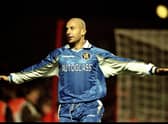 Chelsea player/manager Gianluca Vialli celebrates his goal during the Worthington Cup fourth round match against Arsenal at Highbury in London in 1998. Chelsea won 5-0. Picture: Gary M Prior/Allsport