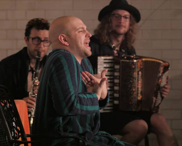 Nick Cassenbaum performing 'Bubble Schmeisis' in a Detroit Schvitz