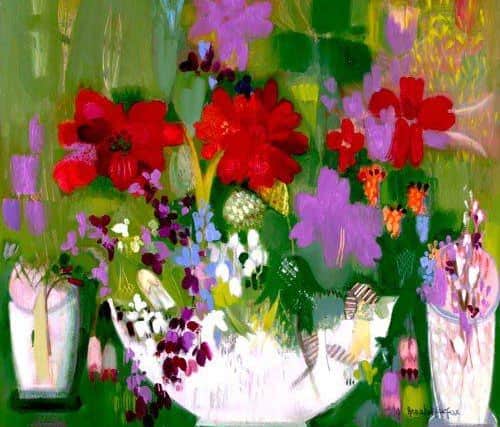 Scarlet and Purple Peonies, by Annabel Fairfax