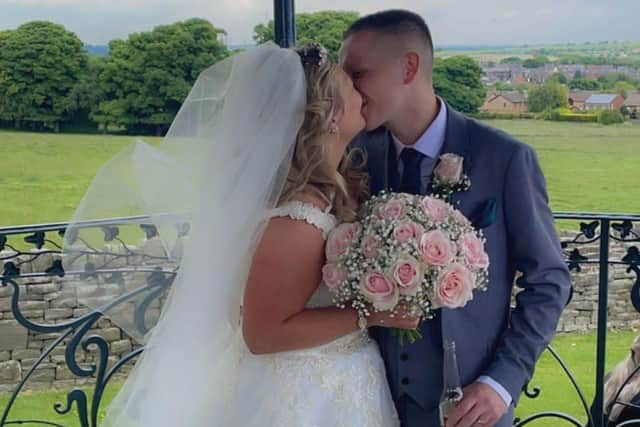 Daniella and husband, Matt, on their wedding day. The pair were unable to go on their honeymoon after Daniella found out on the morning of her wedding she'd be unable to collect her passport from the office the next day.