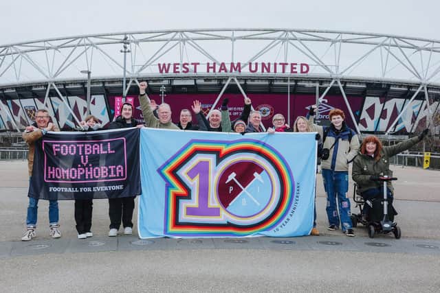 Pride Of Irons with West Ham United's Fan Advisory Board outside the London Stadium