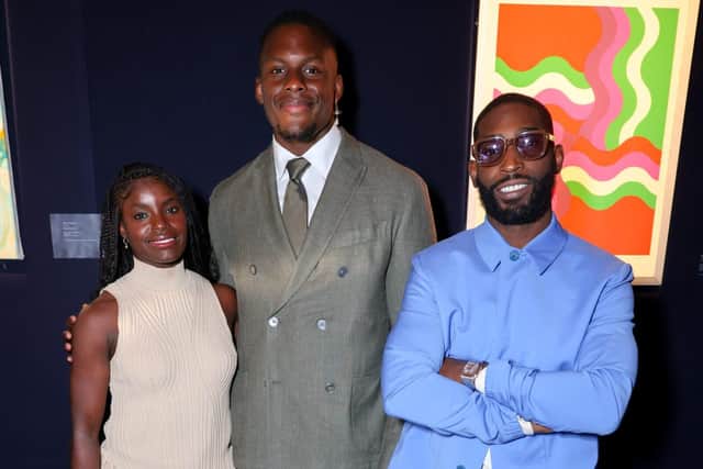 Pictured (L to R) Eniola Aluko, Maro Itoje and Tinie Tempah at Pearl Fund dinner.