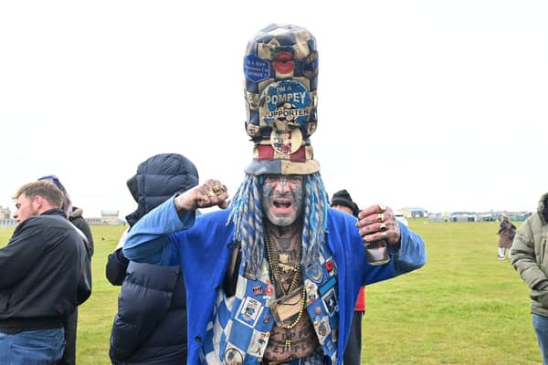 Thousands of Pompey FC fans flocked to Southsea Common to celebrate the team's League One title and promotion. Pictured: John Pompey Westwood Picture Credit: Keith Woodland