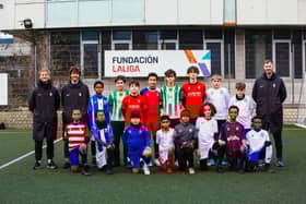 Team photo at LALIGA x Bloomsbury Football event in London.