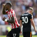 Brentford's Ivan Toney (left) celebrates scoring their side's second goal against Leeds (Picture: Andrew Matthews/PA Wire)