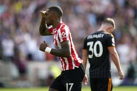 Brentford's Ivan Toney (left) celebrates scoring their side's second goal against Leeds (Picture: Andrew Matthews/PA Wire)