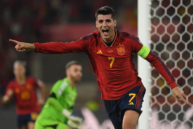 Spain's Alvaro Morata. (Photo by JORGE GUERRERO/AFP via Getty Images)