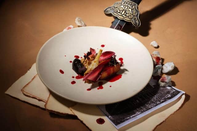 Course 2 The Colosseum Smoked Pork Belly, Globe Artichoke, Fregola Sarda, Black Garlic & Chicory