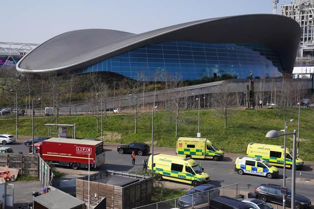 Emergency services near the Aquatics Centre, at the Queen Elizabeth Olympic Park in London