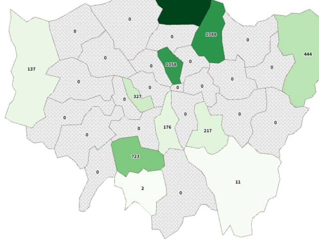 Map of paid FPNs for fly tipping in London in 2023.