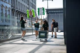 Frive team setting up to hand out product at Paddington Station