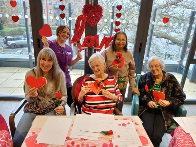 From left to right - Claire Lewis (relative), Andreea Roxana Mihalyi (Unit Manager), and residents Jyotika Shah, Gay Willsmore and Lynda Hatfield at Care UK’s Buchanan Court speed dating event.
