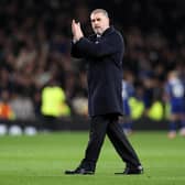 Ange Postecoglou acknowledges the Spurs fans following the team's defeat to Chelsea. (Photo by Ryan Pierse/Getty Images)