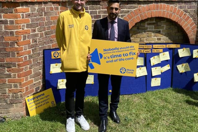 Ryan Stalley of Marie Curie and Dr Kaz Rizvi candidate in Ilford North for the Conservative party