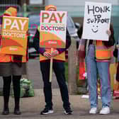 File photo dated 14/04/23 of striking NHS junior doctors on the picket line. Concern about the NHS has soared against the background of the biggest doctors' strike in history, according to new research.