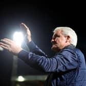 BRADFORD, ENGLAND - SEPTEMBER 26: Mark Hughes, Manager of Bradford City, applauds the fans prior to the Carabao Cup Third Round match between Bradford City and Middlesbrough at University of Bradford Stadium on September 26, 2023 in Bradford, England. (Photo by George Wood/Getty Images)