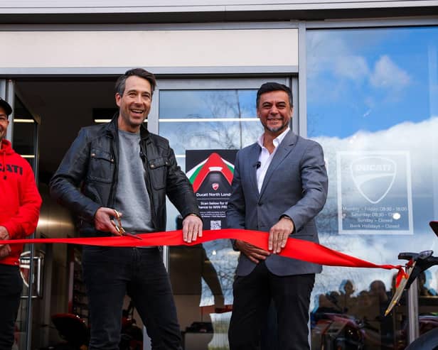 British superbike rider Leon Haslam, LIND’s Executive Chairman Russ Dacre MBE and Ducati UK MD Fabrizio Cazzoli