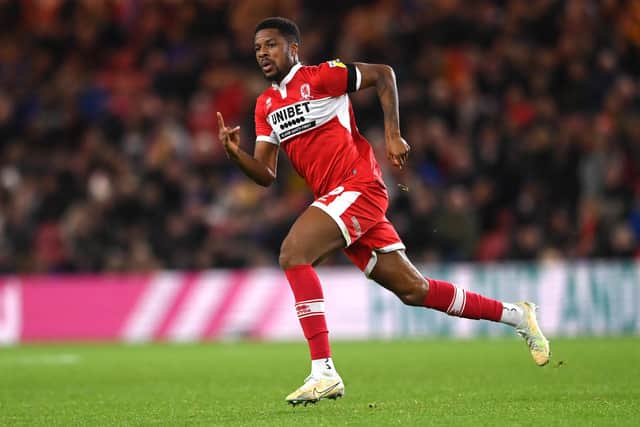 MIDDLESBROUGH, ENGLAND - OCTOBER 05: Middlesbrough striker Chuba Akpom in action during the Sky Bet Championship between Middlesbrough and Birmingham City at Riverside Stadium on October 05, 2022 in Middlesbrough, England. (Photo by Stu Forster/Getty Images)