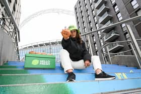 A courier dressed in the style of Oasis delivers free bread rolls to HelloFresh customers in Wembley in collaboration with local bakery Bake + Brew, in a stunt inspired by the Oasis hit song ‘Roll With It’ ahead of their concert at Wembley Stadium on July 25, London. Issue date: Wednesday, July 23, 2025