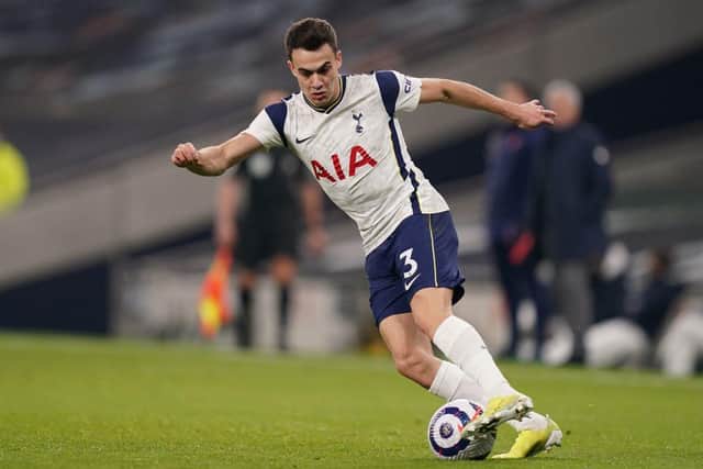 Tottenham Hotspur left-back Sergio Reguilon is facing a race against time to be fit for this weekend's trip to Newcastle United. (Photo by JOHN WALTON/POOL/AFP via Getty Images)